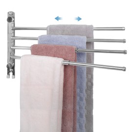 JSVER Towel Rail with 4 Extendible Arms up to 50 cm, 304 Stainless Steel Towel Rail Bathroom with 180° Swivelling Towel Rail Wall Mounted for Kitchen, Toilet, Wardrobe and Bathroom, Silver