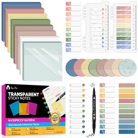 Transparent Sticky Notes, 2000 Sheets Clear Sticky Notes Pads with Pen, Waterproof Self-Stick Translucent Sticky Notes Tabs for Annotation Books, Bible Journaling Study Office School Supplies