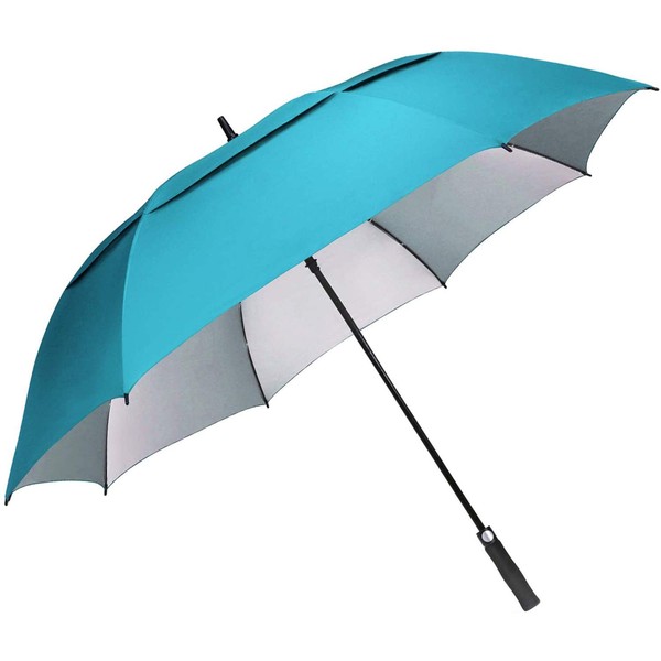 G4Free Windproof Golf Umbrella UV Protection 54 inch Auto Open Double Canopy Vented Sun Rain Waterproof Stick Umbrellas (Sky Blue)