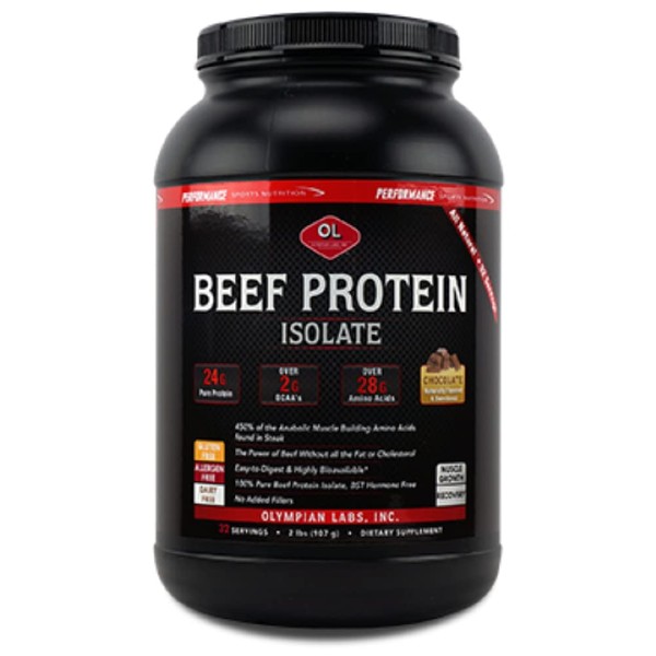 Olympian Labs Beef Protein Isolate, 24g Protein, BST Free, Macro-Micro Nutrient Friendly, Bioavailable, 32 Ounces, Chocolate