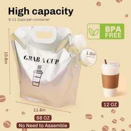 10 Pack Disposable Coffee Dispensers with Handle Coffee Box Cold Hot Beverage Dispenser COFFEE Carrier with Handle Take Out Camping Water Storage Containers Water Bag for Hiking (88oz) White