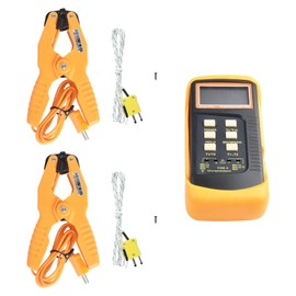 K Type Thermocouple Thermometer(-50~1300°C) Digital Dual Channel, 2 Thermometer Pipe Clamp 2 Thermocouple Sensor Probes, Pipe Temperature Clamp Thermocouple High Accuracy Readings