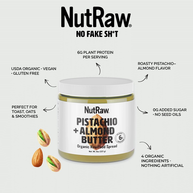 NutRaw Organic Pistachio Almond Butter, 2 Pack (8oz Jars) –