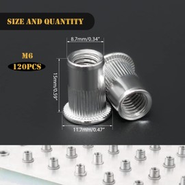 Wkmamo 120 Pcs M6 304 Stainless Steel Rivet Nuts,Threaded Rivetnut Insert Nutsert,Flat Head Threaded Rivetnut Insert Rivnut Assortment Kit