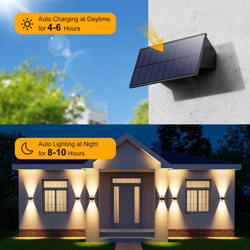 Roopure 4 Pack Warm White Solar Power Fence Wall Light