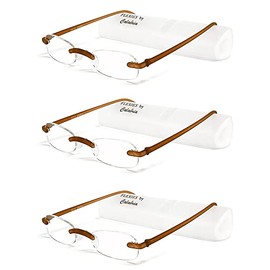 Calabria 714 Flexie Oval Rimless Reading Glasses +2.50 Root Beer (3pack) Men/Women Bendable Readers Flexible TR90