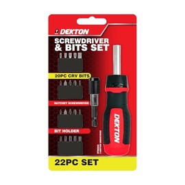 Dekton 22pc Ratchet Screwdriver Set | Includes Precision Bits, Magnetic Holder & Quick-Change Mechanism | Ergonomic Handle for Comfort | Ideal for DIY & Professional Use | Durable Storage Case