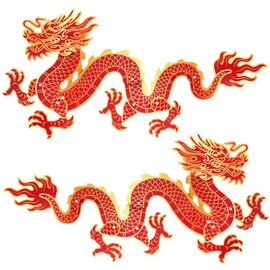 Honoson 2 Pcs Chinese New Year Jointed Dragon Cutouts Red Gold Lunar Spring Festival Cardboard Dragon Cutout Decor for Chinese New Year Home Window Door Wall Festival Party Decoration Supplies