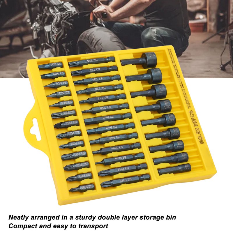 35Pcs Screwdriver Bit Set Magnetic S2 Steel 1/4in Hex Shank