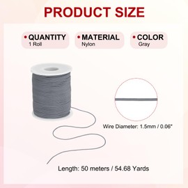 PATIKIL - Cuerda de nailon de 1,5 mm x 54 yardas, cuerda de nailon trenzado para hacer joyas, collares, campanillas de viento ciego, gris