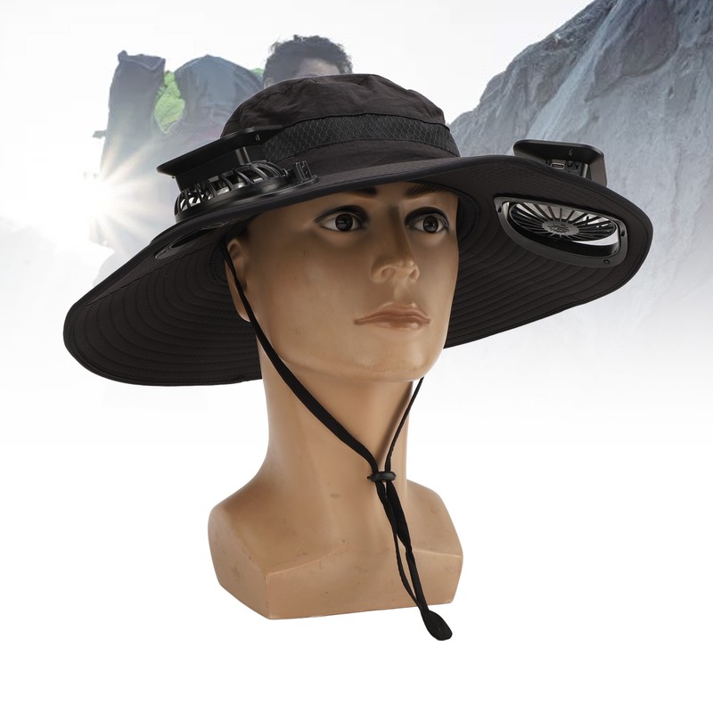 Solar Fan Hat Large Brim Quick Dry Breathable 3 Speeds