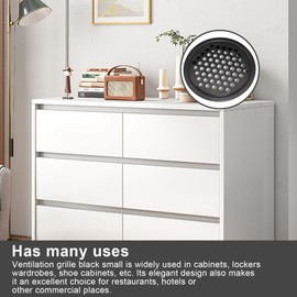 Ventilation Grille, Round, Diameter 60 mm, Pack of 6 Ventilation Grille, Stainless Steel, Black, Ventilated and Breathable, for Cupboards, Wardrobes, Shoe Cabinets