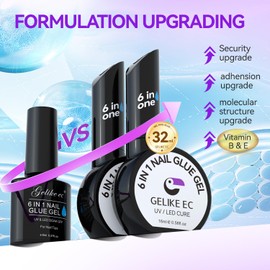 Gelike ec Nail Glue for Gel Nail Tips: Extra Strong Duo 6-in-1 Milky White Nail Glue for Artificial Nails Gel Nail Tips Long-lasting Nail Glue Gel UV for Soft Gel Nail Requires Curing 32 ml