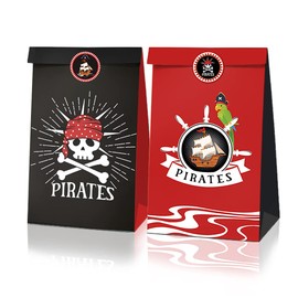 12 Pack pirate Party Gift Bags Little sea rover Goodie Candy Treat Bag with Matching Stickers Graduation Party Favor Supplies for Themed Birthday Baby Show