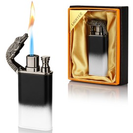 Magic Dual Flame Crocodile Lighter, Refillable Butane Torch Lighter Double Flame Lighter Switchable Windproof Jet & Soft Fire Cool Lighter Creative Gift for Men (Black+White Gradient, Without Gas)