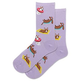 Hot Sox Women's Beach Dogs Crew Socks 1 Pair, Lavender, Women's 9-11 Shoe