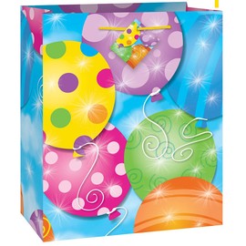 Multicolor Twinkle Balloons Medium Paper Gift Bag With Nylon Handle - 9" x 7" (1 Count) - Eye-catching & Unique Design For All Occasions - Perfect For Gift Giving