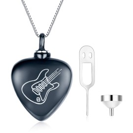 SOULMEET Sterling Silver Cremation Urn Necklace for Ashes Black Guitar Cherish Memories Jewelry to Keep Someone Near to You