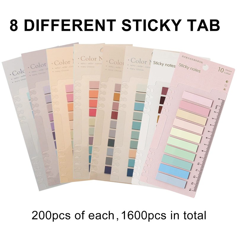 1600Pcs Sticky Tabs, Transparent Sticky Notes Flags Pastel Book Tabs