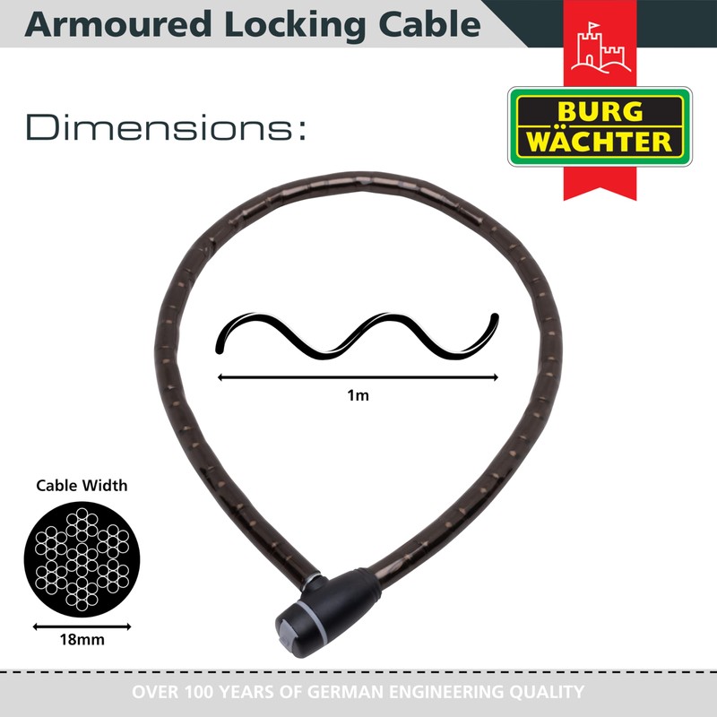 Sterling 1810 AK 18mm Heavy Duty Armoured Locking Cable, Black