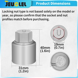 JEUCLEL Type U Wheel Locking Nut Key Compatible with Land Rover Range Rover Evoque Freelander Velar, Wheel Lock Lug nut Adapter, Car Anti Theft Screw Nut Removal Key Socket, Remover Repair Tool