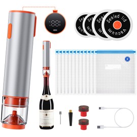 Compact Handheld Vacuum Sealer for Food with Powerful Suction, 4 Mason Jar Silicone Lids, Aluminum Body, One-Touch Operation, 10 Sous Vide Bags, Kitchen Essentials for Meat, Wine, Sports Balls