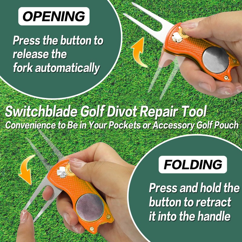 Finger Ten 2 Pack Golf Divot Repair Fixer Tools, Foldable