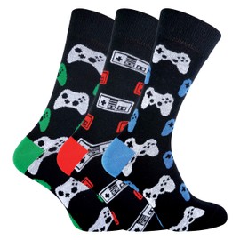 Sock Snob Mens Retro Gaming Funky Novelty Video Game Socks 6-11 | 3 Pairs (as8, numeric, numeric_6, numeric_11, regular, regular, Gaming Controllers)