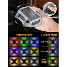 ZSYIQIXI Solar Driveway Lights 4 Pack, 9 Colors in 1 Solar Dock Lights Outdoor Waterproof IP68 for Driveway Markers Marine Dock Warning Step Pathway Sidewalk