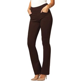 Conceited Womens Dress Pants with Tummy Control - Wear to Work - Stretch High Waisted Slacks with Pockets - Chocolate Brown - X-Large