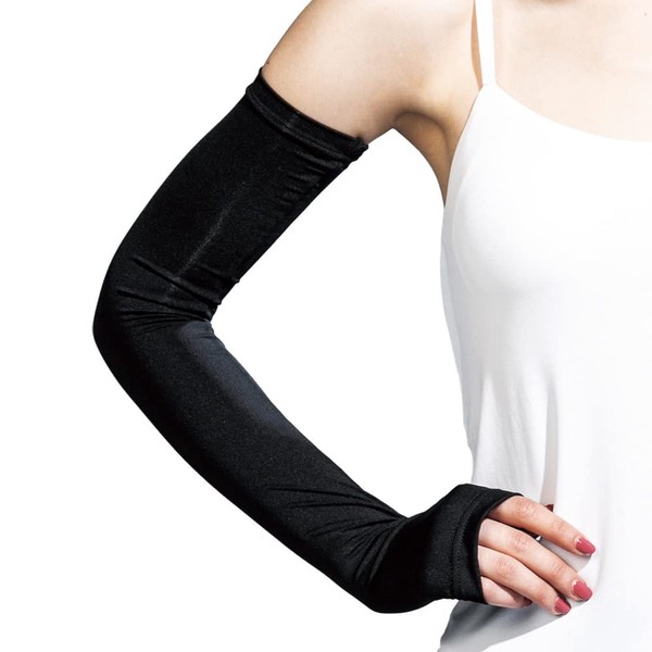 Otafuku Gloves JW-617 Summer Arm Cover, Compression Sweat Absorbent, Quick Drying, UV Protection, Cool to Contact Feel, Black, Free