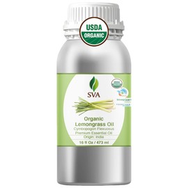 SVA Lemongrass Essential Oil Organic – 16 Fl Oz – 100% Natural Organic Lemongrass Oil for Hair, Face, Skin Care, Diffuser, Aromatherapy, Scalp, Body Massage, Soap and Candle Making