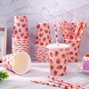 AnyDesign 50 Sets Strawberry Paper Cups with Paper Straws Plastic