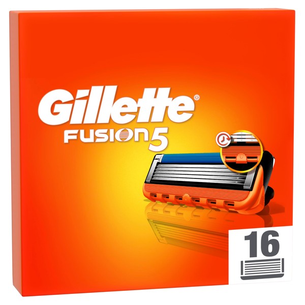 Gillette Fusion 5 Shaving Blades, 16 Spare Parts with 5 Blades, Unsurpassed Delicacy, Sliding Shaving with Lubricating Strip, Up to 1 Month Shaving with 1 Blade
