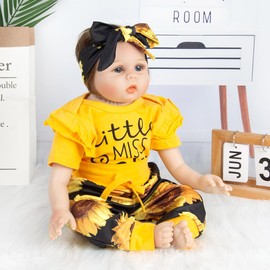 Pedolltree Fashion Reborn Baby Dolls Clothes 22 Inch Girl Yellow Sunflower Outfits Accesories 3 Pcs Set for 22-23inch Reborn Dolls Newborn