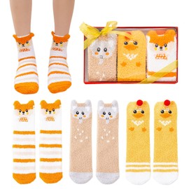 Calcetas Mujer de Coral Calcetín Deportivo Regalo de Año Nuevo Calcetines de Señora Calcetas Transpirable y Suave para Decoraciones, Fiestas y Regalos(3pc-3)