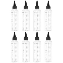 PATIKIL Botellas de plástico de 230 ml/8 oz con tapa negra, 8 unidades de botellas de dispensación redondas graduadas vacías para líquidos, transparentes