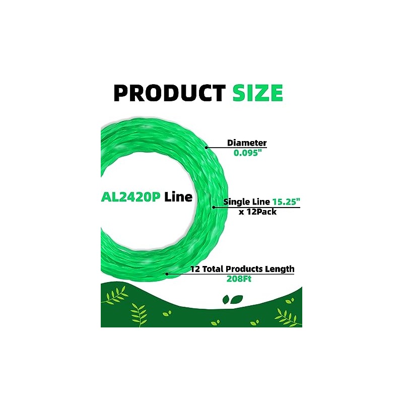12 Pack AL2420P Pre-Cut Twisted Trimmer Line for EGO String