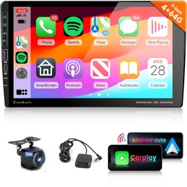Hi-Res DSP 46EQ 8Core 4G 64G Double Din Car Stereo Radio with 9inch 1280x720P IPS Touch Screen,Wireless Carplay, Android Auto,Type-C&USB Port,Bluetooth 5.0,WiFi,GPS,59UIs,FM/RDS,AHD Backup Camera