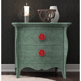 Tecrio 2pcs-Pack Ceramic Vintage Floral Rose Dresser Closet Kitchen Cupboard Deawer Knobs Handle Decor Pulls w/Screws (Red)