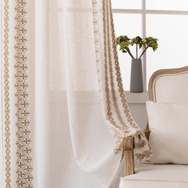 Cream Boho Curtains 108 Inches Long 2 Panels Grommet Light Filtering Natural Linen Curtains for Living Room Neutral Bohemian Window Curtains for Dining Room Glass Sliding Door Decor, 52x108, Taupe