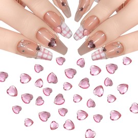 Nail Parts, Heart, Approx. 100 Pieces, 0.1 inch (3 mm), 0.2 inch (6 mm), Heart, Nail Stone, 3D, Plump Heart Stone, Sparkling, Glass, Rhinestone, Nail Art, Deco Parts, Resin, Jewelry Parts (Pink)