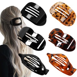 6pcs Flat Hair Clips for Women 3 Styles Ergonomic Curved Hair Claw Clips for Thick Thin Curly Hairs, Strong Hold No Slip Matte Claw Clips for All Hair Textures (Yellow Leopard)