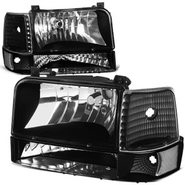 Auto Dynasty Headlights Assembly 6Pcs Headlamp Replacement with Bumper and Corner Lights Compatible with Ford F150 F250 F350 Bronco 1992-1996, Driver and Passenger Side, Black Housing Clear Corner