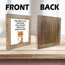 Funny Bathroom Orange Cat Sign, Welcome To The Toilet, Wood Box Plaque Decor Sign, Toilet Wood Desktop Decoration, Funny Farmhouse Bathroom For Restroom, Toilet Shelf Decoration