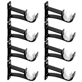 8 Pack Curtain Rod Brackets, Heavy Duty Curtain Rod Holders Hooks Black Curtain Brackets for 1 to 1.2 Inch Drapes Rods, Drapery Rod Hangers Supports
