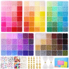 Funtopia 3mm 37000pcs+ Seed Beads for Jewelry Making, 120 Colors Small Glass Beads for Bracelets, Friendship Bracelet Kit with Alphabet Letter Beads Smile Face Beads for DIY, Art and Craft