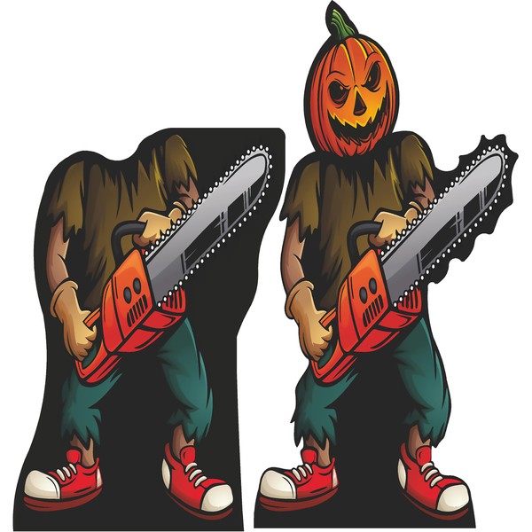 SP13043 2pack Standin Cutout Pumpkin Jack o Lantern Chainsaw Head
