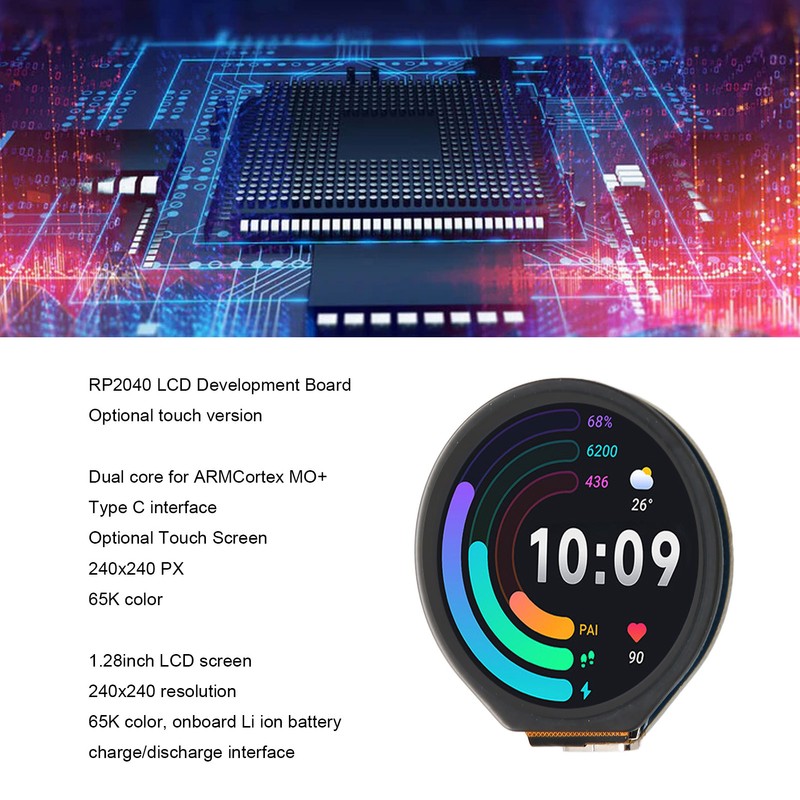 RP2040 Microcontroller Development Board with 1.28inch Round Touch LCD Screen