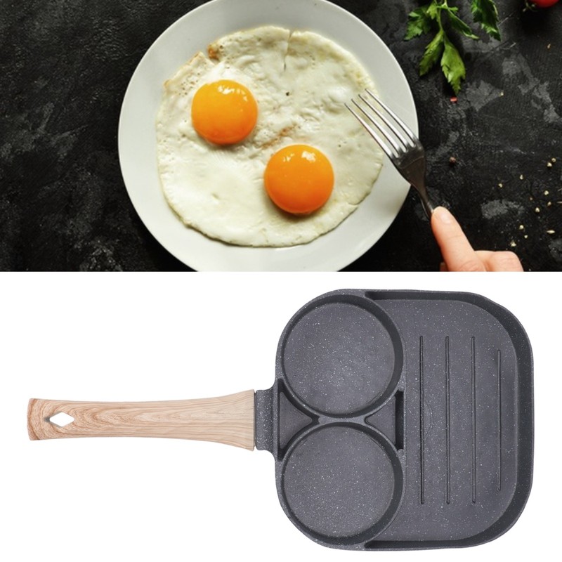 Egg Frying Pan 2 Round Cup 3 Section Stick Proof
